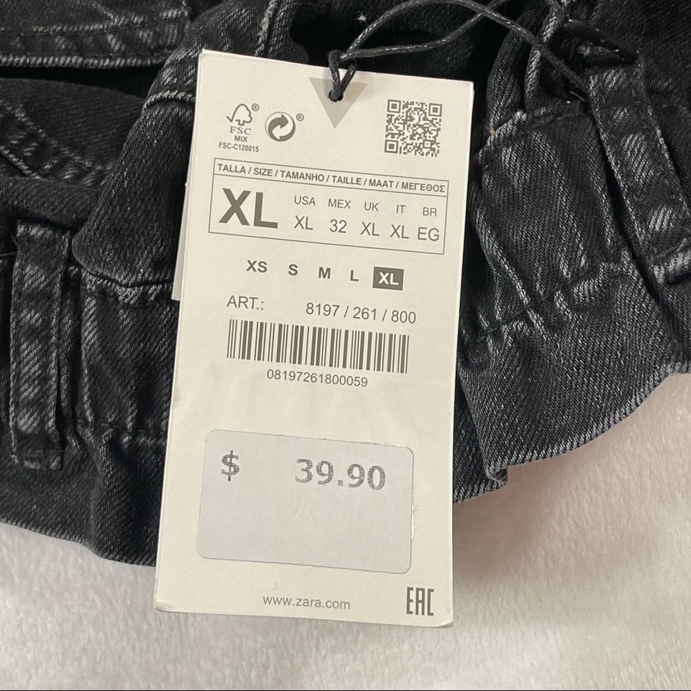NWT Zara Black Elastic Paper Bag Waist Ultra High Rise 100% Cotton Jeans Size XL - Picture 16 of 16